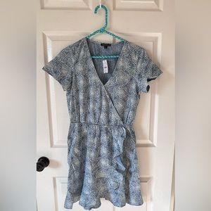 MERCANTILE J. CREW Short Sleeve Chambray Ruffle Faux Wrap Dress, Size XS